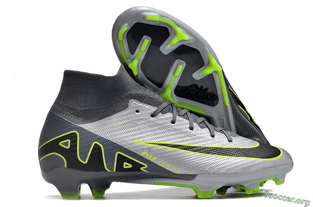Nike Air Zoom Mercurial Superfly 9 Elite FG Football Boots - Silver/Grey/Green 2