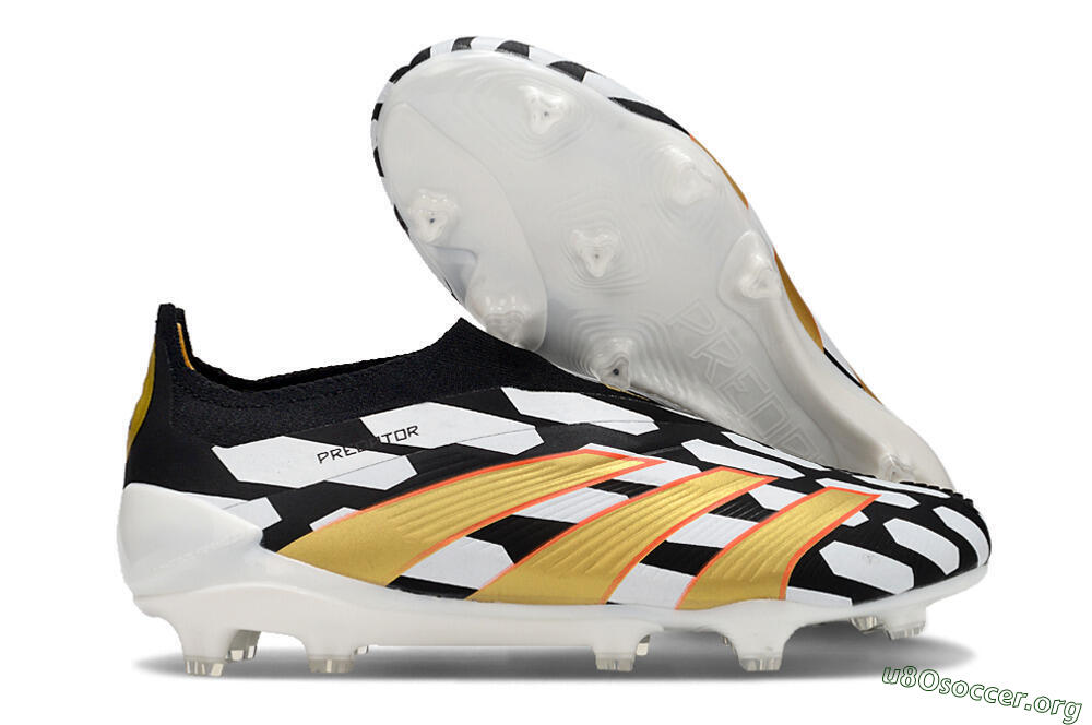 Adidas Predator 24 Elite Laceless FG Football Boots - Black/White/Gold 2