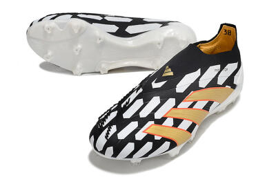 Adidas Predator 24 Elite Laceless FG Football Boots - Black/White/Gold