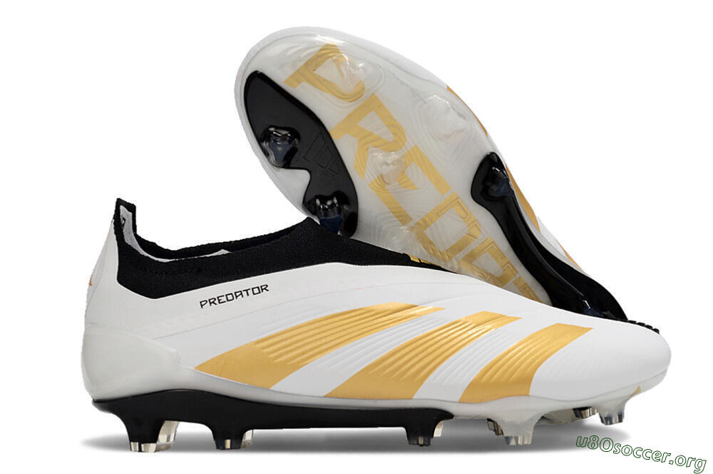 Adidas Predator 24 Elite Laceless FG Football Boots - White/Gold/Black 2