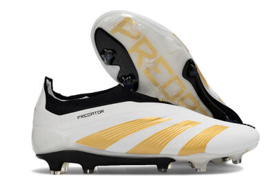 Adidas Predator 24 Elite Laceless FG Football Boots - White/Gold/Black