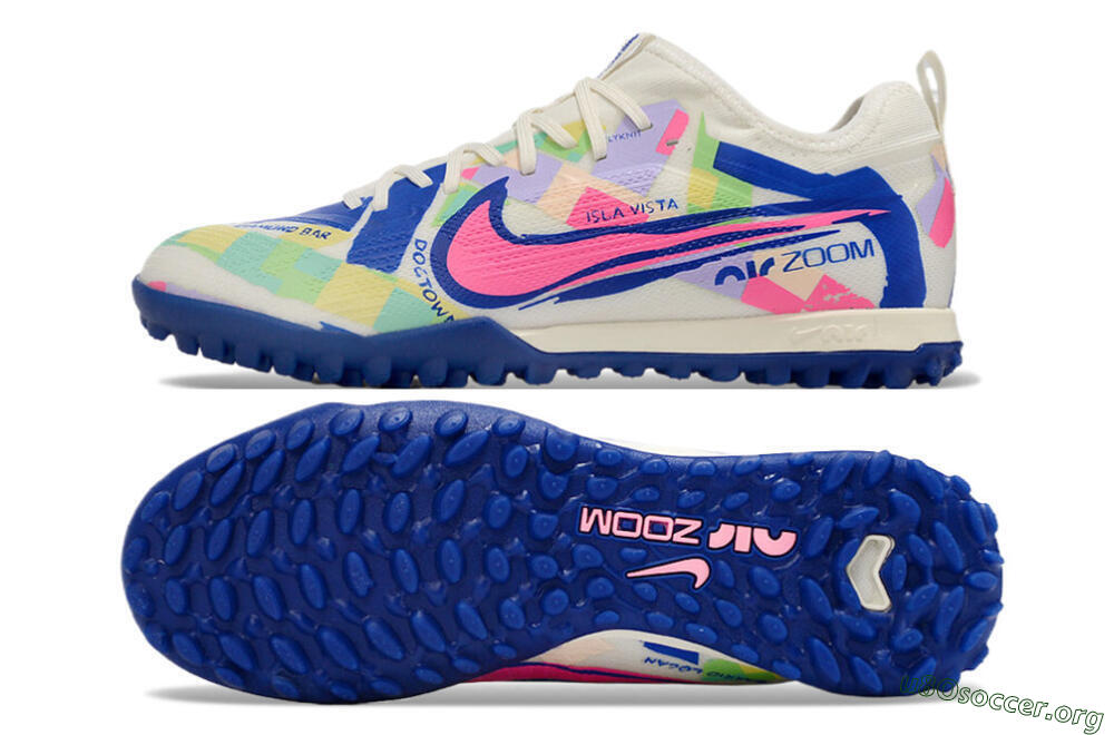Nike Air Zoom Mercurial Vapor 15 Pro TF Football Shoes - White/Pink/Blue/Yellow 1