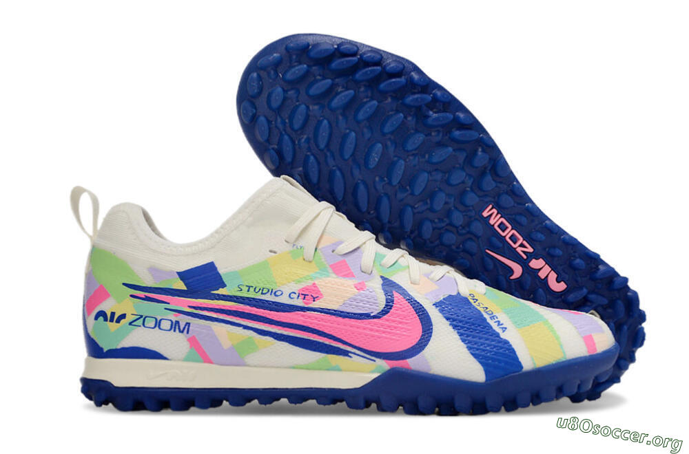 Nike Air Zoom Mercurial Vapor 15 Pro TF Football Shoes - White/Pink/Blue/Yellow 2