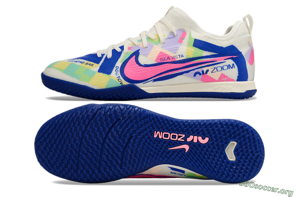 Nike Air Zoom Mercurial Vapor 15 Pro IC Football Shoes - White/Pink/Blue/Yellow 1