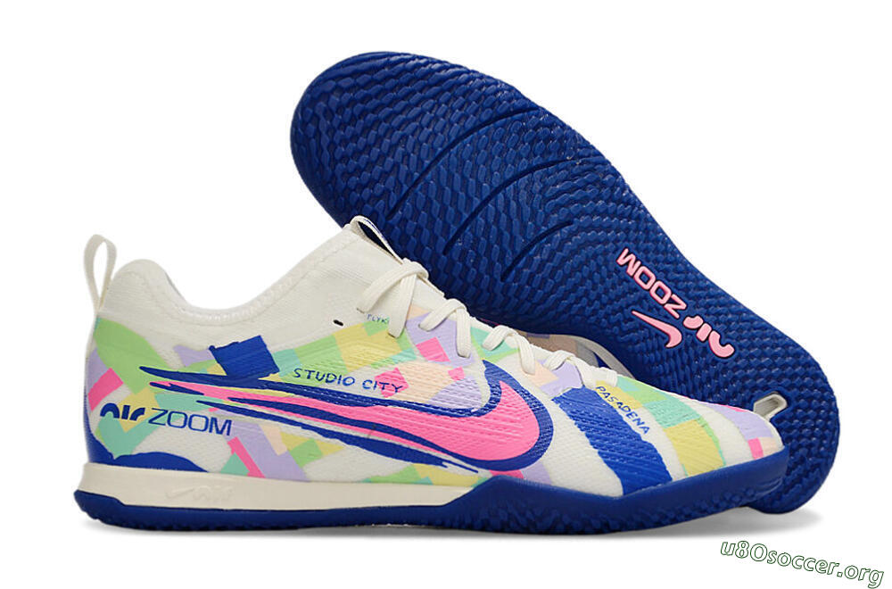 Nike Air Zoom Mercurial Vapor 15 Pro IC Football Shoes - White/Pink/Blue/Yellow 2
