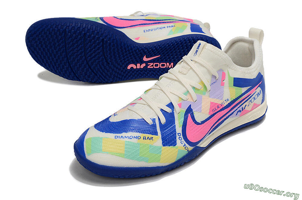 Nike Air Zoom Mercurial Vapor 15 Pro IC Football Shoes - White/Pink/Blue/Yellow 0