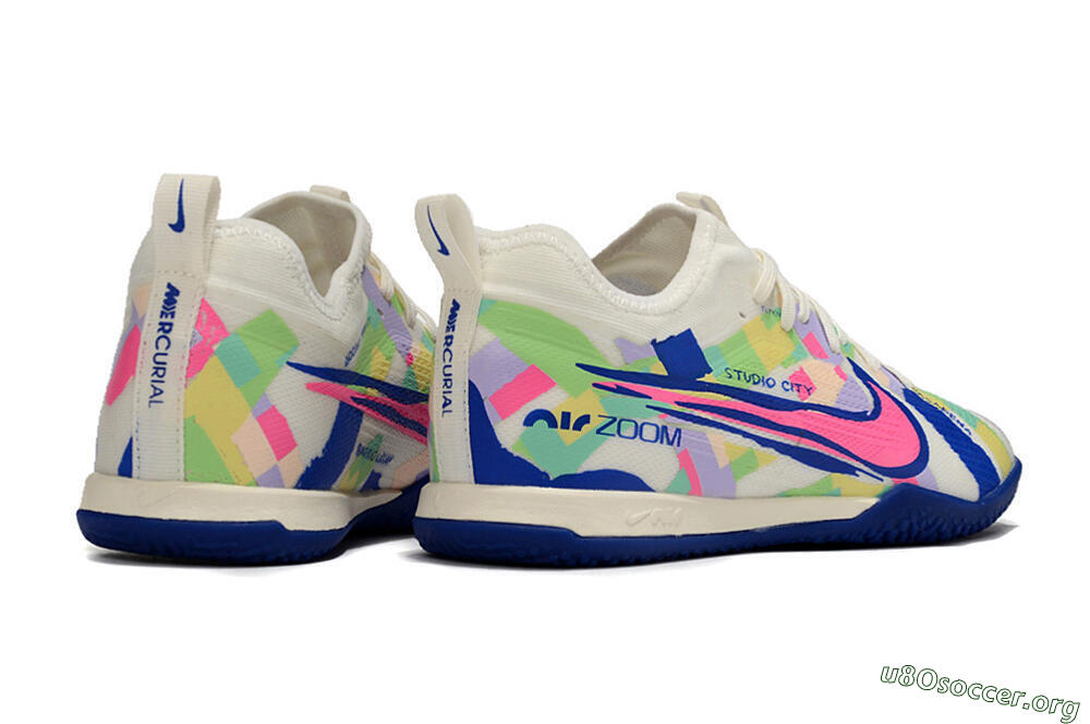 Nike Air Zoom Mercurial Vapor 15 Pro IC Football Shoes - White/Pink/Blue/Yellow 6