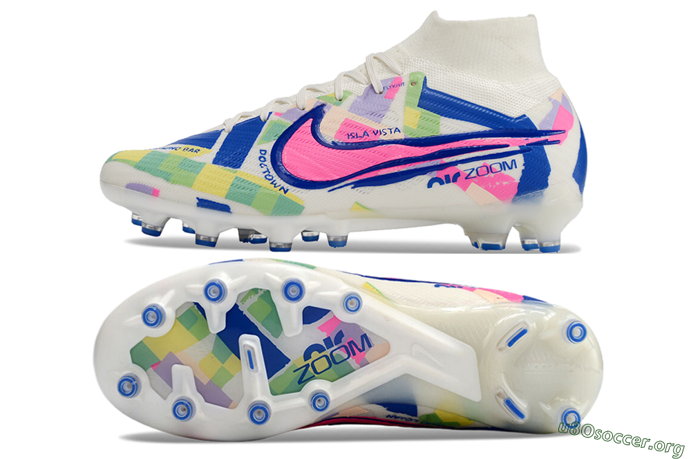 Nike Air Zoom Mercurial Superfly 9 Elite AG Football Boots - White/Pink/Blue/Yellow 1