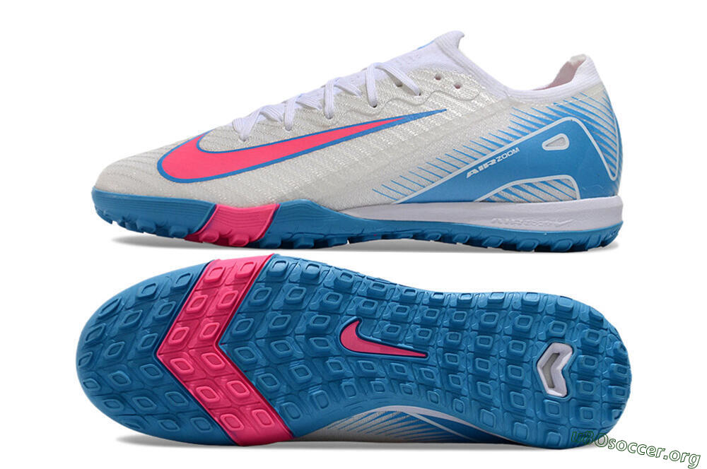 Nike Air Zoom Mercurial Vapor 16 Elite TF Football Shoes - White/Pink/Blue 1