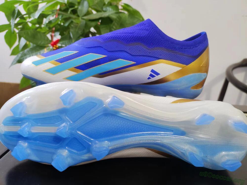 Adidas X Crazyfast.1 Laceless FG Football Boots - Blue/White/Gold
