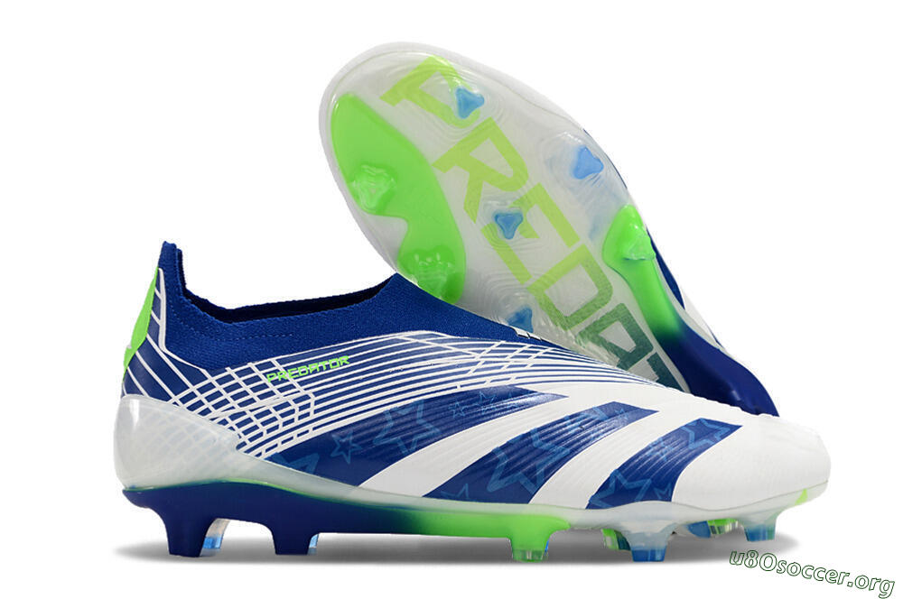 Adidas Predator+ 24 Elite Laceless FG Football Boots - White/Blue/Yellow 2
