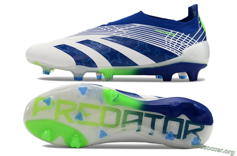 Adidas Predator+ 24 Elite Laceless FG Football Boots - White/Blue/Yellow 1