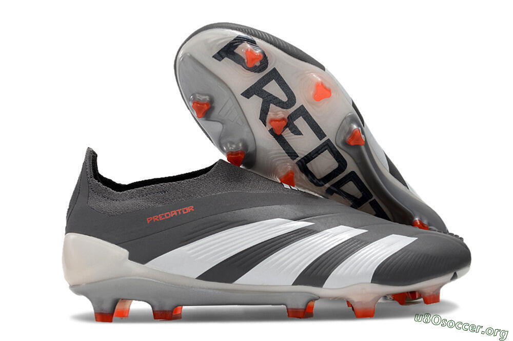 Adidas Predator+ 24 Elite Laceless FG Football Boots - Grey/White/Orange 2