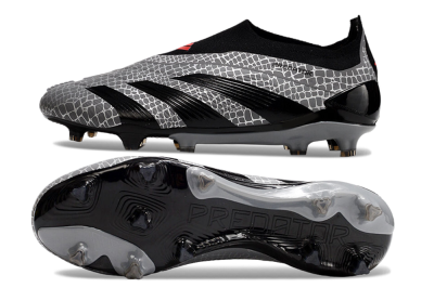 Adidas Predator+ 24 Elite Laceless FG Football Boots - Grey/Black/Red