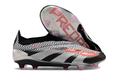 Adidas Predator+ 24 Elite Laceless FG Football Boots - White/Black/Silver