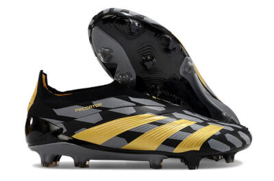Adidas Predator+ 24 Elite Laceless FG Football Boots - Grey/Black/Gold