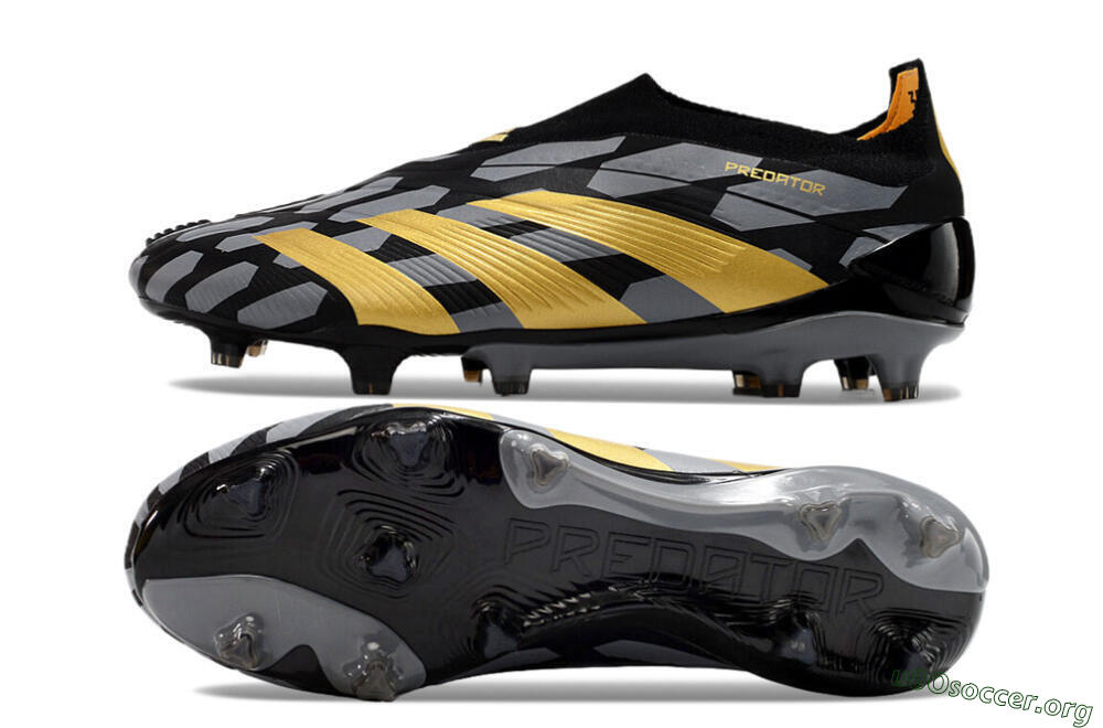 Adidas Predator+ 24 Elite Laceless FG Football Boots - Grey/Black/Gold 1