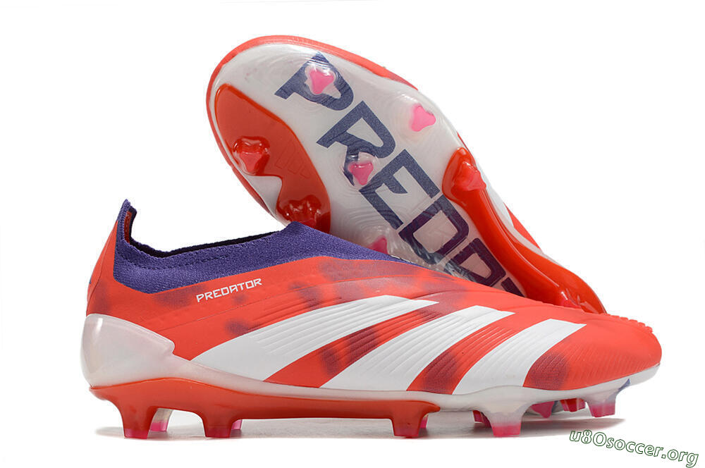 Adidas Predator+ 24 Elite Laceless FG Football Boots - Red/White/Purple 2