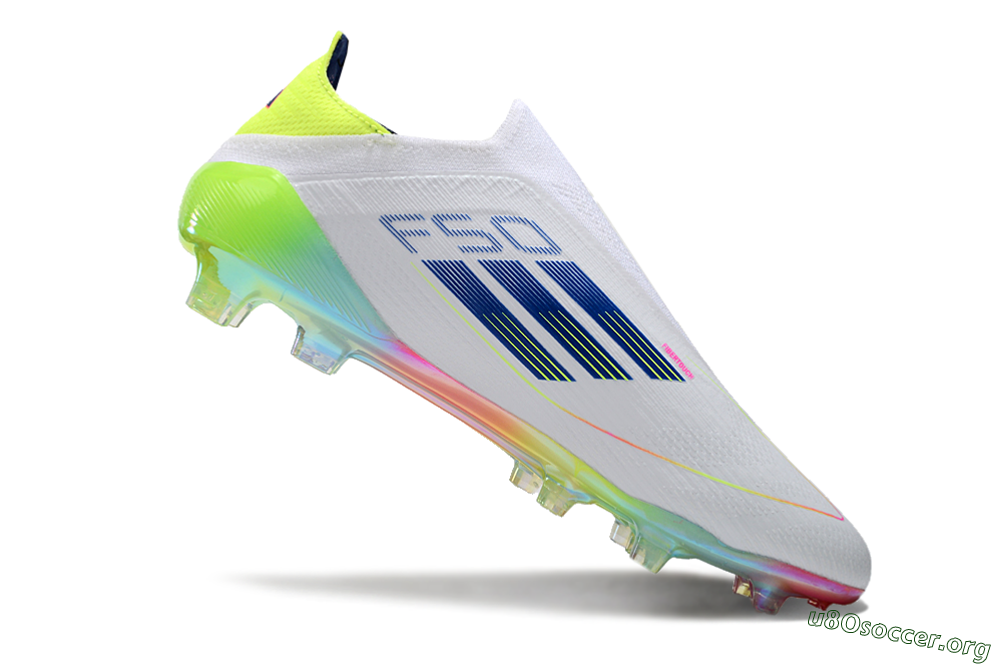 Adidas F50 Elite Laceless FG Football Boots - White/Blue/Pink/Yellow 4