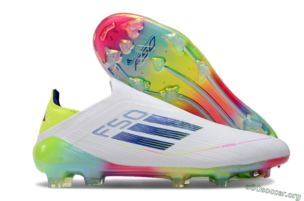 Adidas F50 Elite Laceless FG Football Boots - White/Blue/Pink/Yellow 2