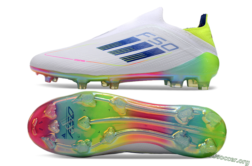 Adidas F50 Elite Laceless FG Football Boots - White/Blue/Pink/Yellow 1