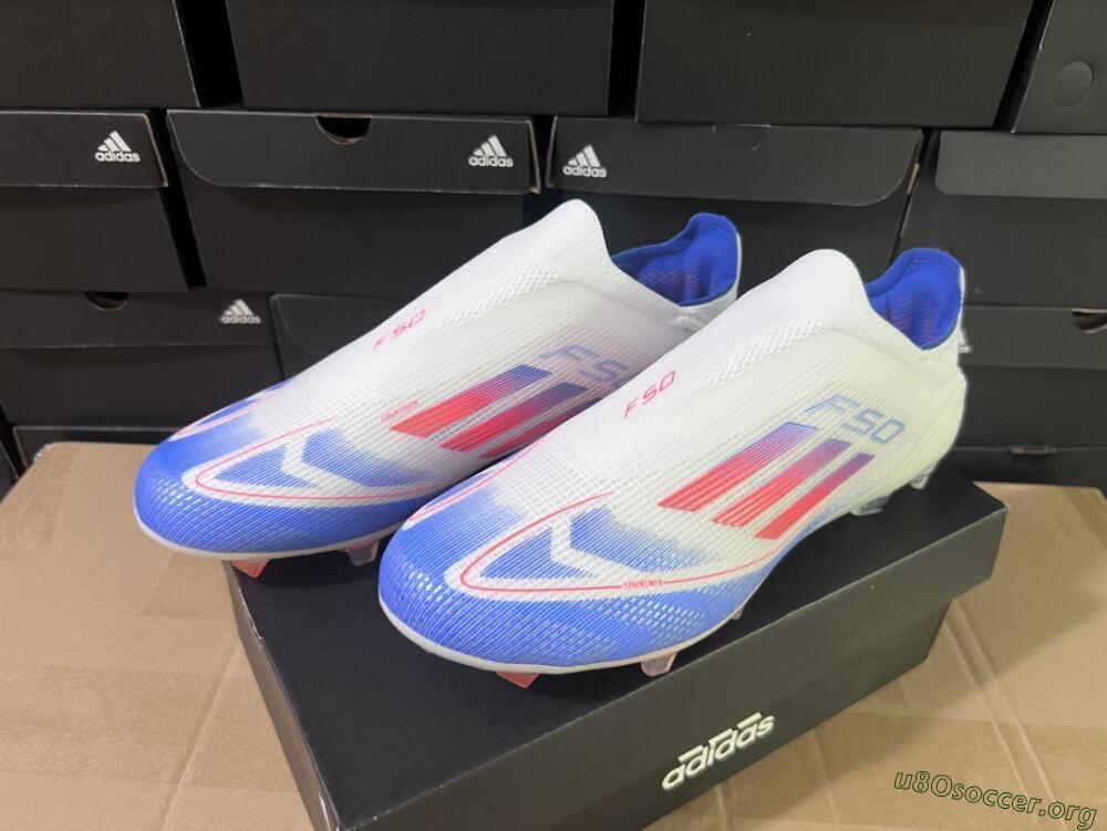 Adidas F50 Adizero FG Football Boots - White/Blue/Orange