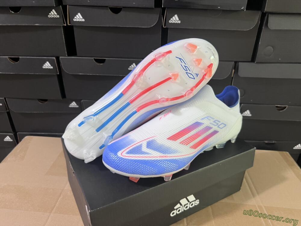 Adidas F50 Adizero FG Football Boots - White/Blue/Orange