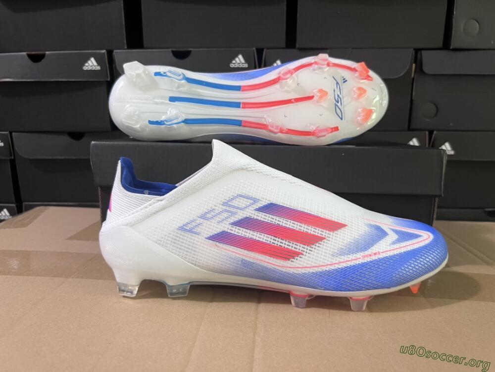 Adidas F50 Adizero FG Football Boots - White/Blue/Orange