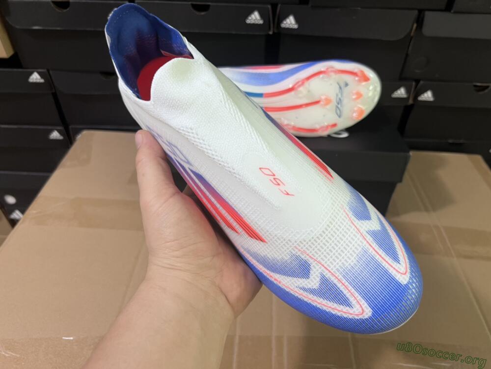 Adidas F50 Adizero FG Football Boots - White/Blue/Orange