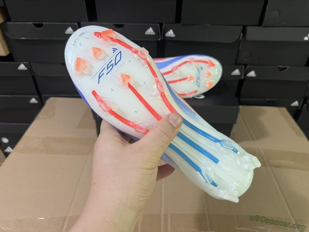 Adidas F50 Adizero FG Football Boots - White/Blue/Orange