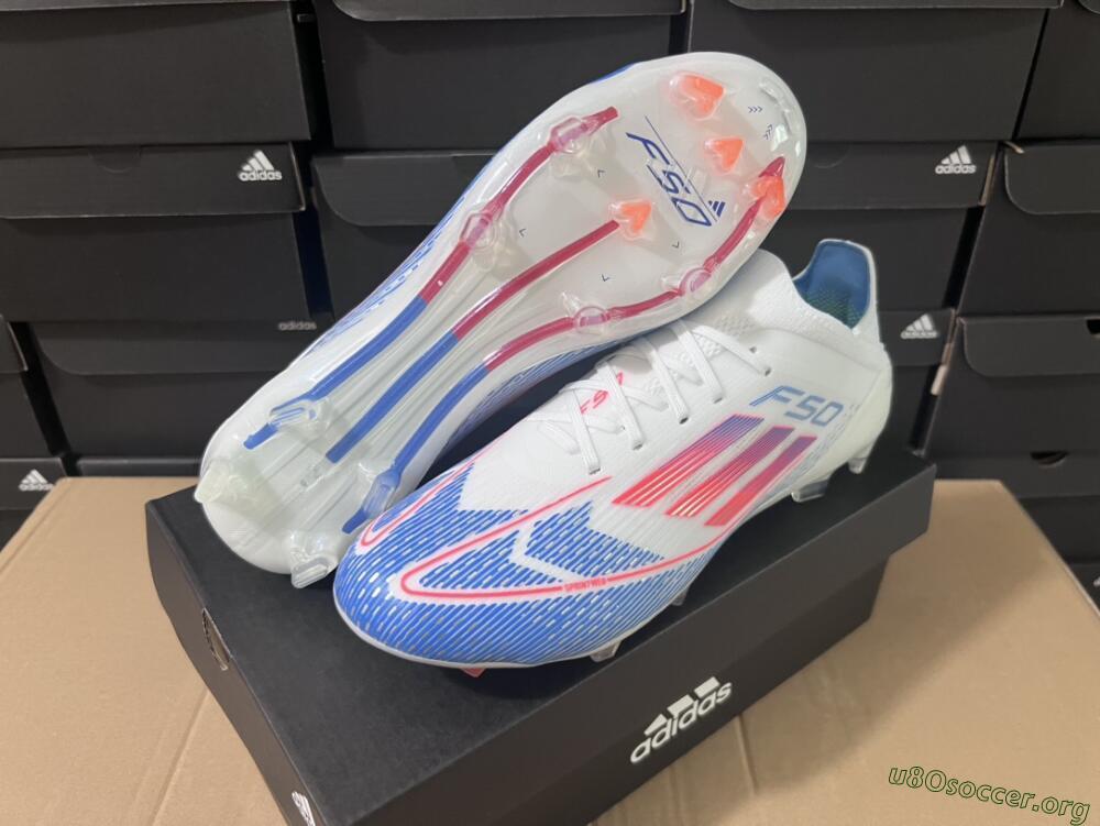Adidas F50 Adizero FG Football Boots - White/Blue/Pink