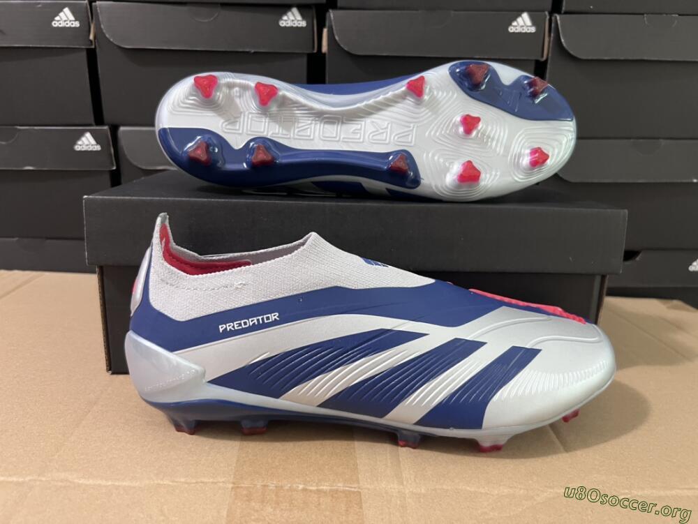 Adidas Predator Accuracy+ Laceless FG Football Boots - Silver/Blue/Red