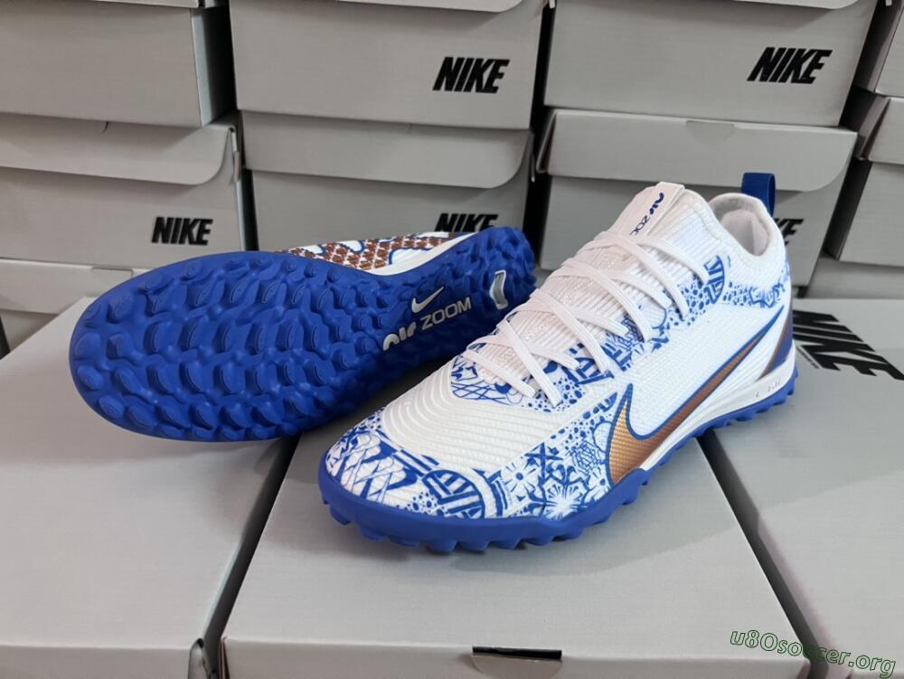 Nike Air Zoom Mercurial Vapor 15 Pro TF Football Shoes - White/Blue/Gold