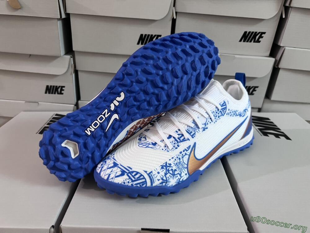 Nike Air Zoom Mercurial Vapor 15 Pro TF Football Shoes - White/Blue/Gold