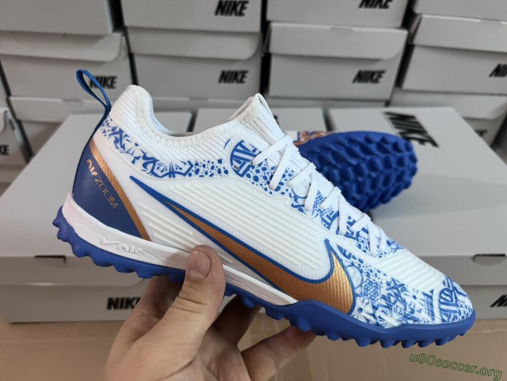 Nike Air Zoom Mercurial Vapor 15 Pro TF Football Shoes - White/Blue/Gold