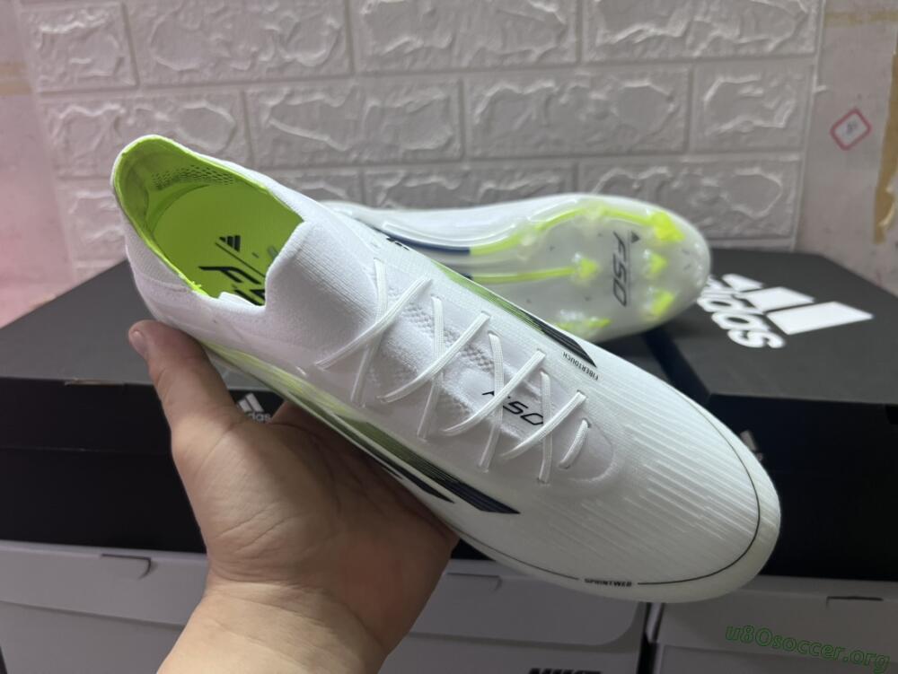 Adidas F50 Adizero FG Football Boots - White/Black/Yellow
