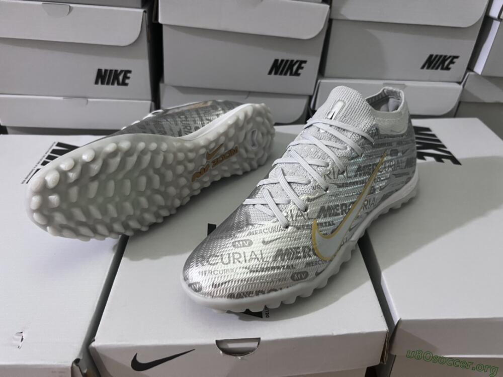 Nike Air Zoom Mercurial Vapor 15 Elite TF Football Shoes - Silver/Gold