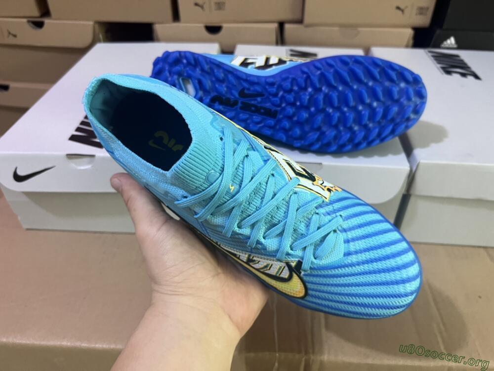 Kylian Mbappe x Nike Air Zoom Mercurial Vapor 15 Elite TF Football Shoes - Blue/Yellow/Black