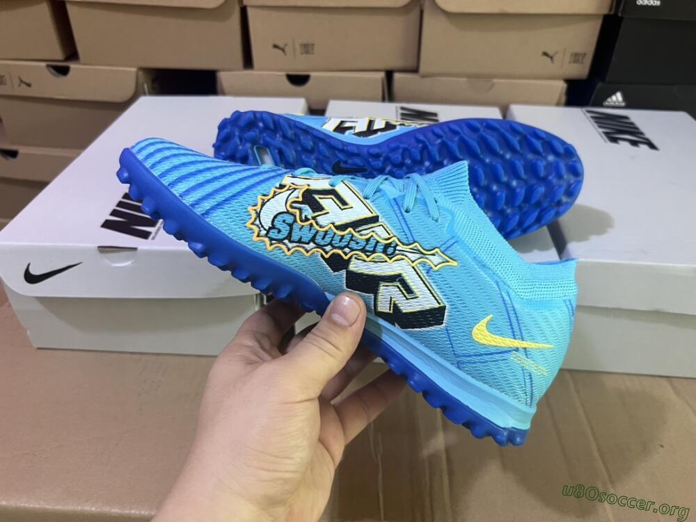 Kylian Mbappe x Nike Air Zoom Mercurial Vapor 15 Elite TF Football Shoes - Blue/Yellow/Black