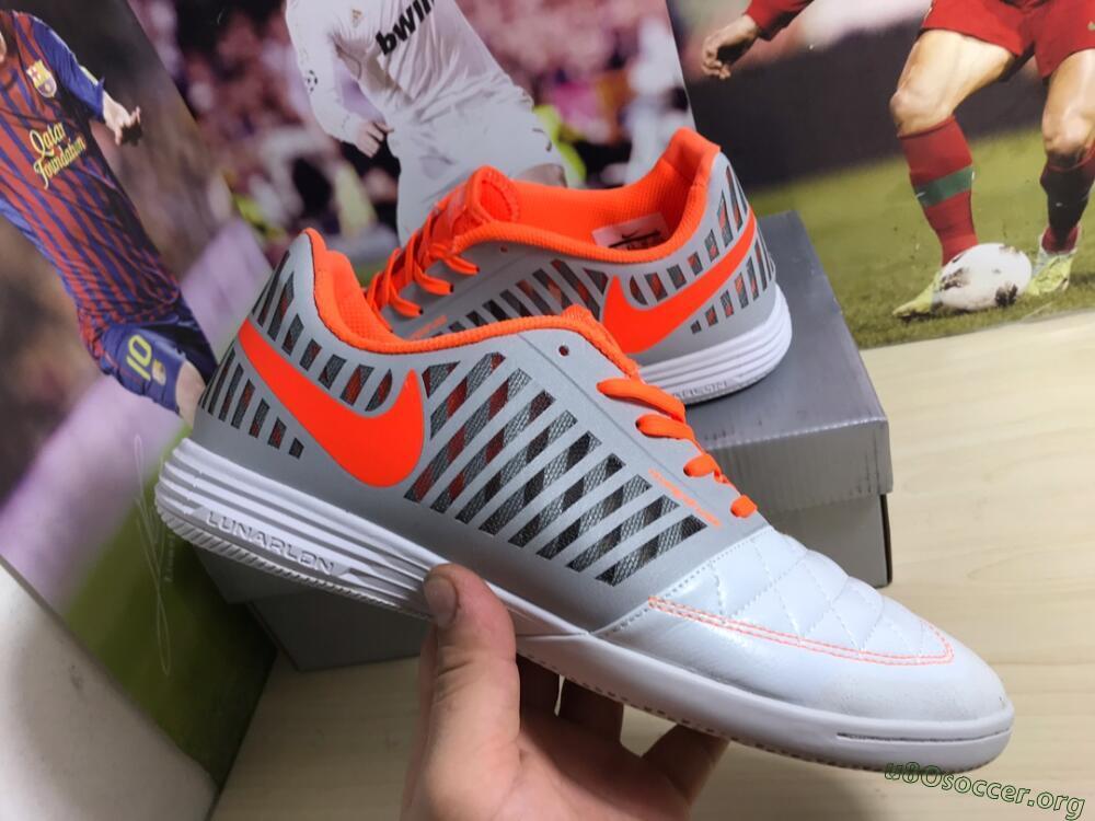 Nike Lunar Gato 2 IC Football Shoes - White/Grey/Orange