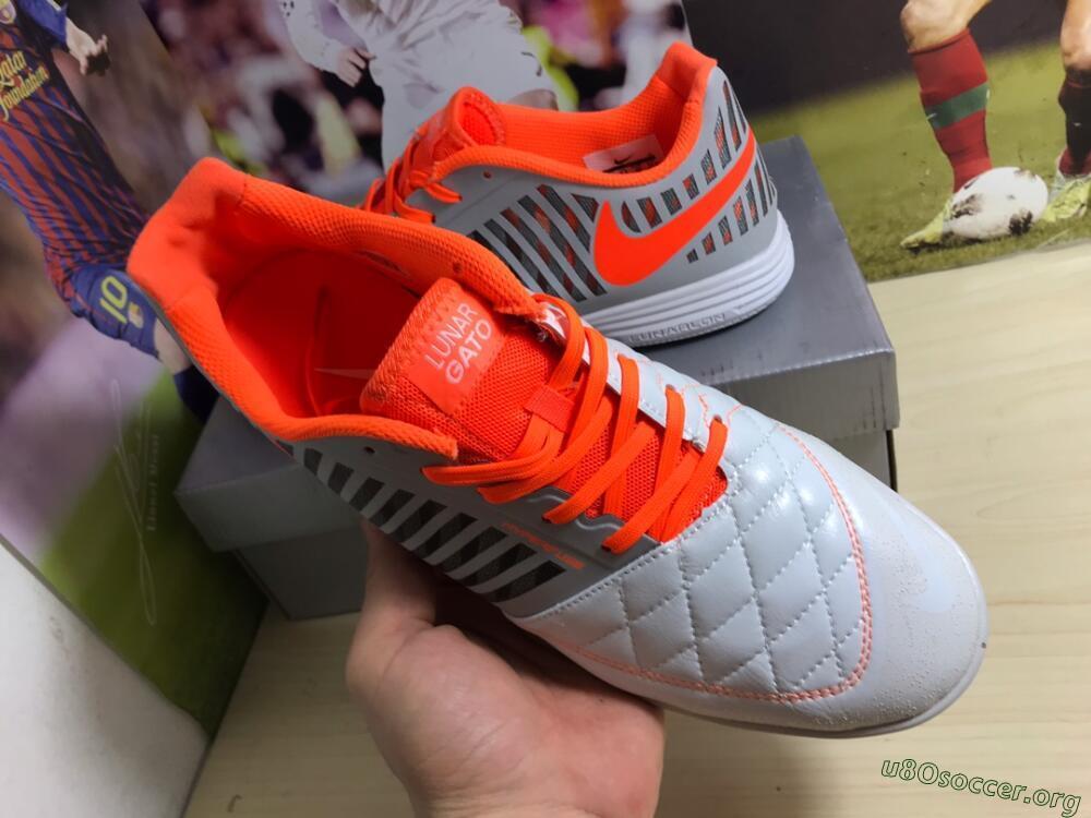 Nike Lunar Gato 2 IC Football Shoes - White/Grey/Orange