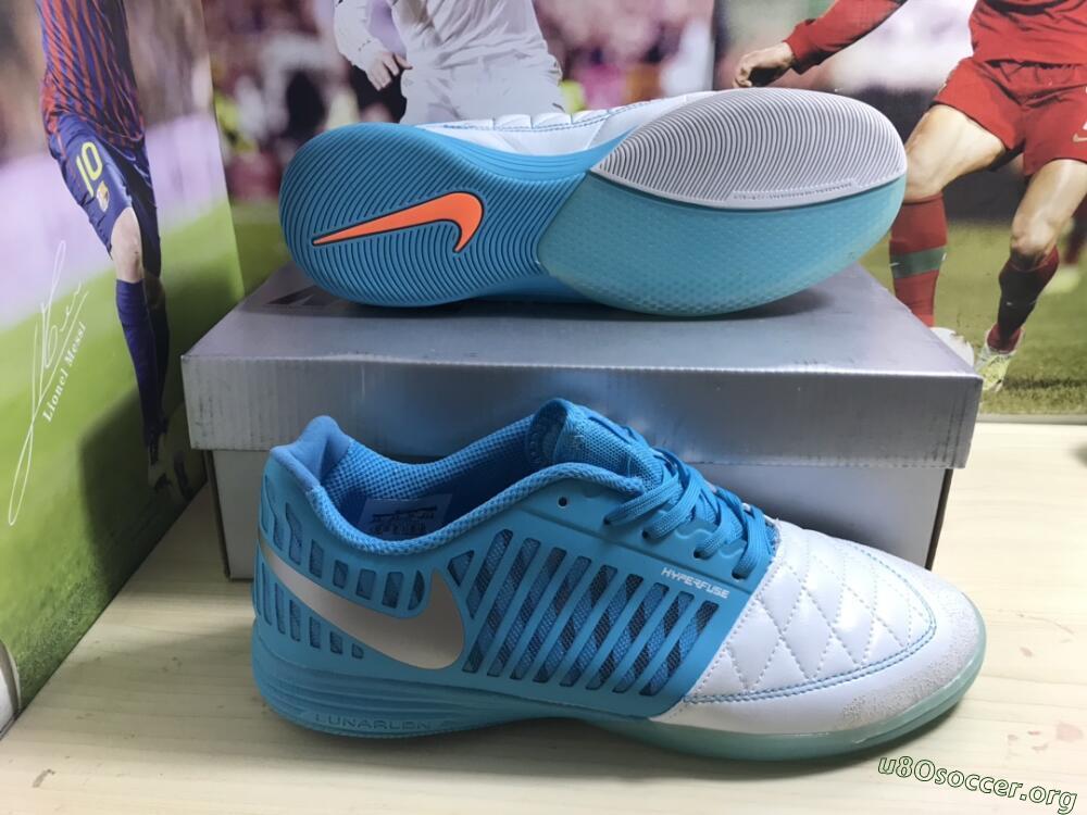 Nike Lunar Gato 2 IC Football Shoes - White/Blue/Silver