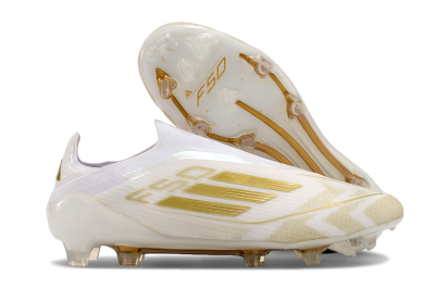 Adidas F50 Elite Laceless FG Football Boots - White/Gold