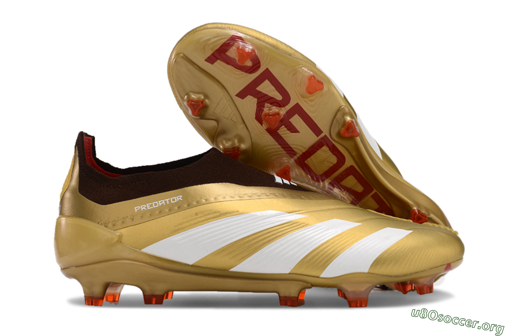 Adidas Predator 24 Elite Laceless FG Football Boots - Gold/White/Brown 2