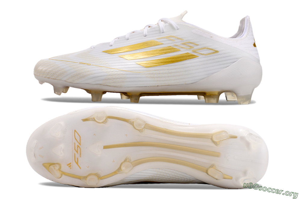 Adidas F50 Adizero FG Football Boots - White/Gold 6
