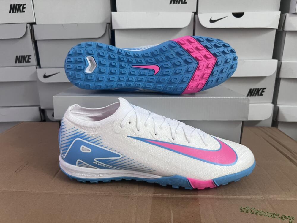 Nike Air Zoom Mercurial Vapor 16 Elite TF Football Shoes - White/Pink/Blue