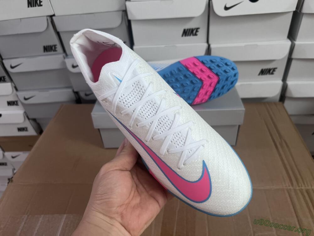 Nike Air Zoom Mercurial Vapor 16 Elite TF Football Shoes - White/Pink/Blue