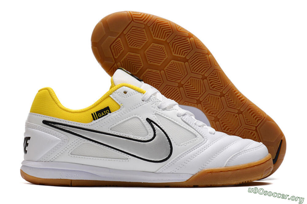 Supreme x Nike SB Gato IC Football Shoes - White/Silver/Yellow 2