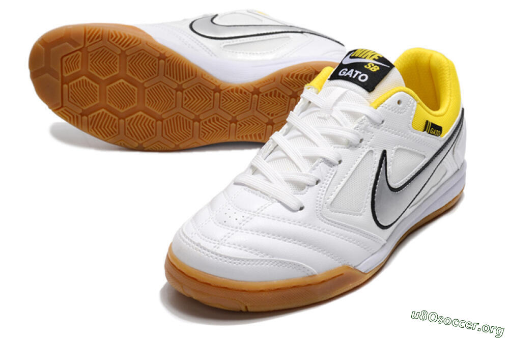 Supreme x Nike SB Gato IC Football Shoes - White/Silver/Yellow 0