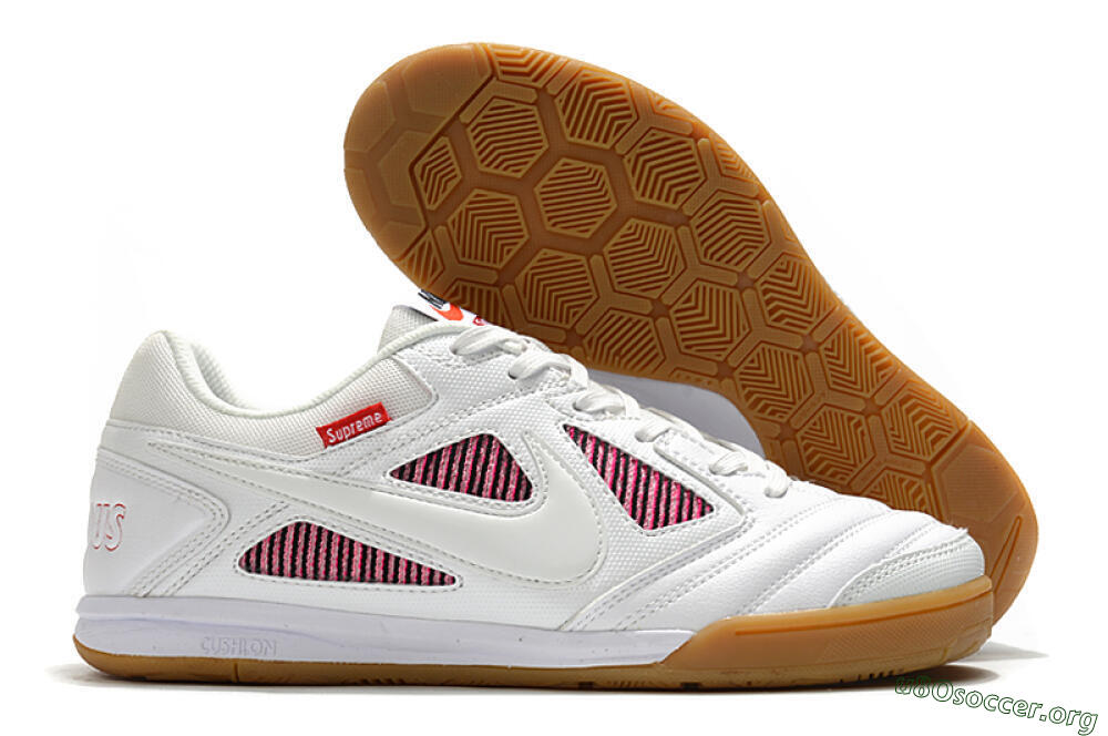 Supreme x Nike SB Gato IC Football Shoes - White/Red/Brown 2